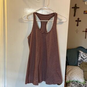 Lululemon brown stripe razor back running shirt size 8 16”pit to pit